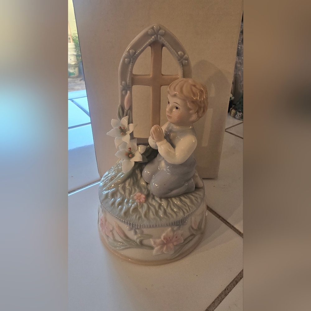 Porcelain Figurine with Cross and Flowers